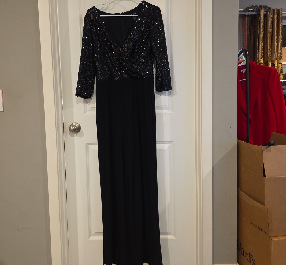 Adrianna Papell Black Sequin Wrap-Style Jumpsuit